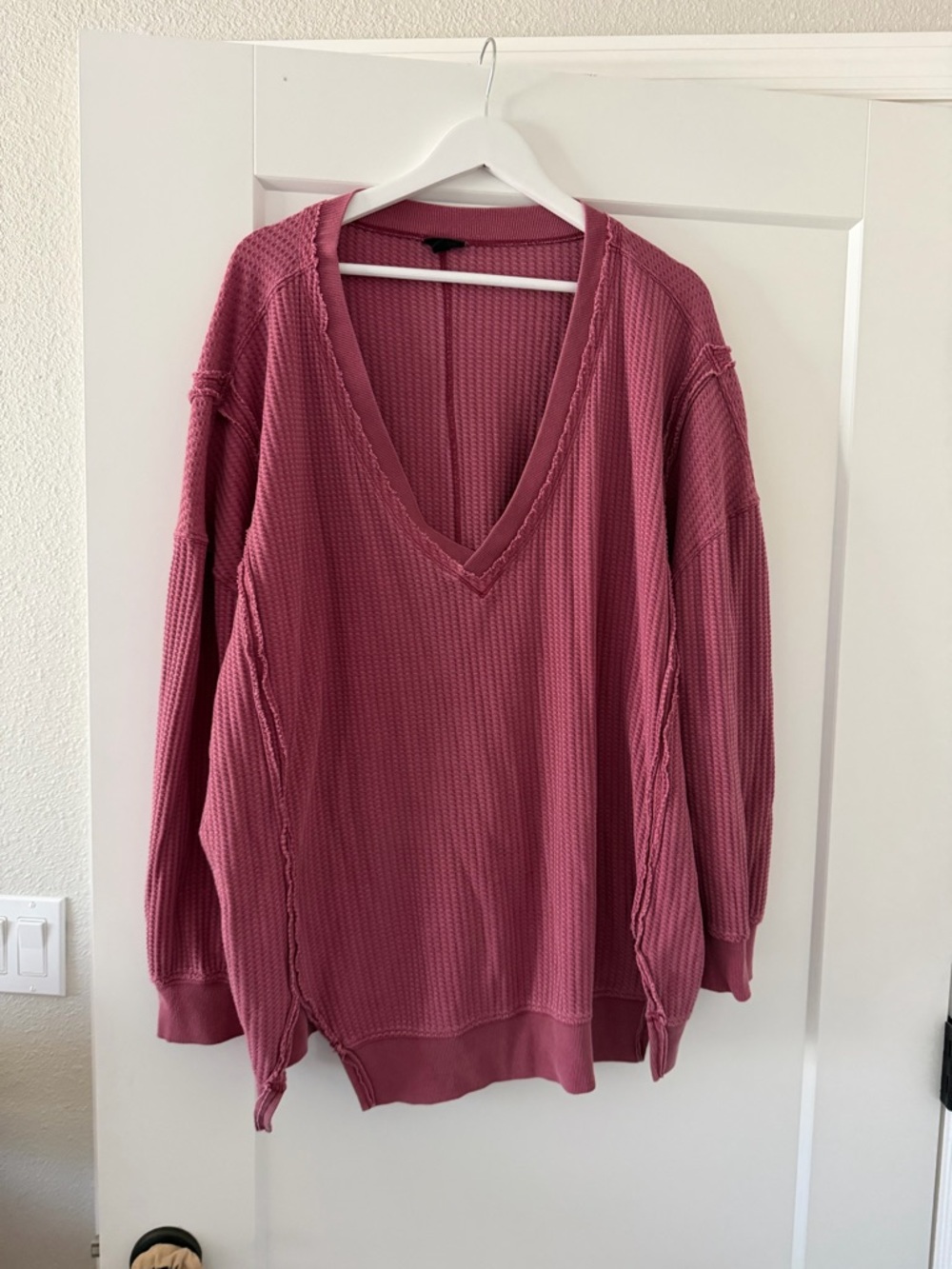 Torrid Waffle Knit V-Neck Pullover Sweatshirt - Dusty Rose